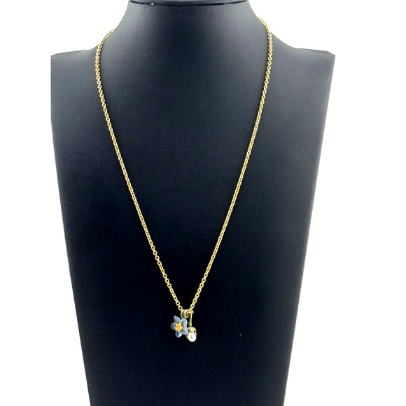 Michael Michaud Forget Me Not and Pearl Pendant Necklace - Picture 1 of 3